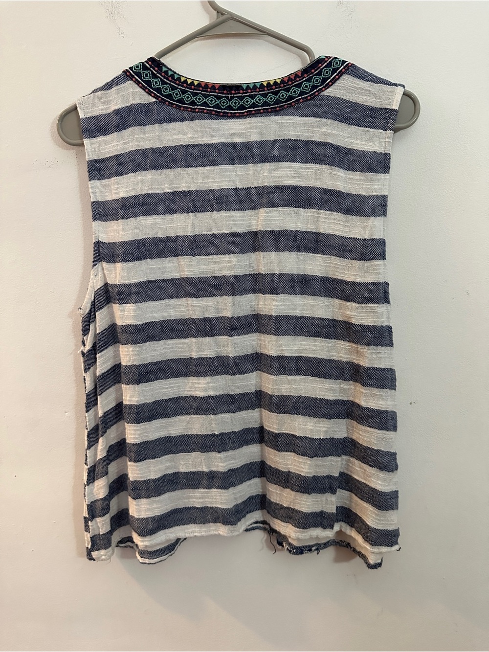 THML Navy and White Striped Tassel Embroidered Sleeveless Top - Picture 2 of 6